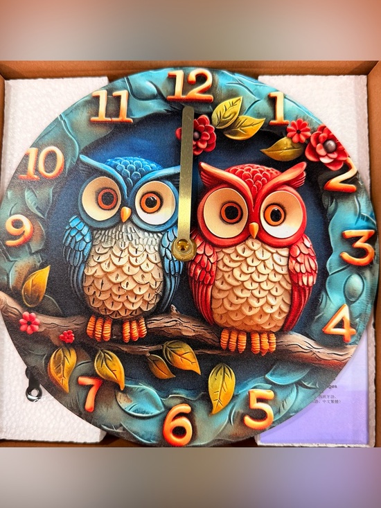 Other - 🦉 Colorful Owl Wall Clock – New in Original Box – Whimsical Home Décor